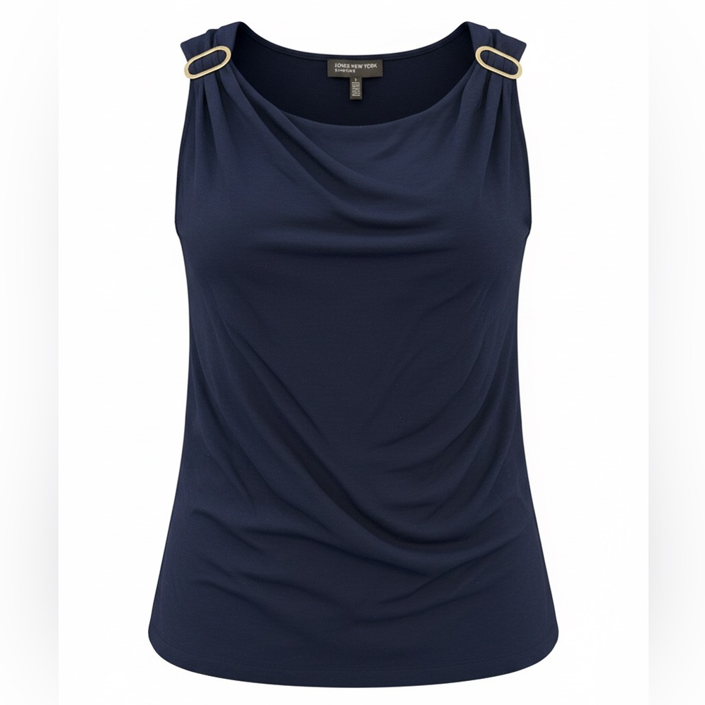 Jones New York Navy Drape Neck Camisole with Gold Rings